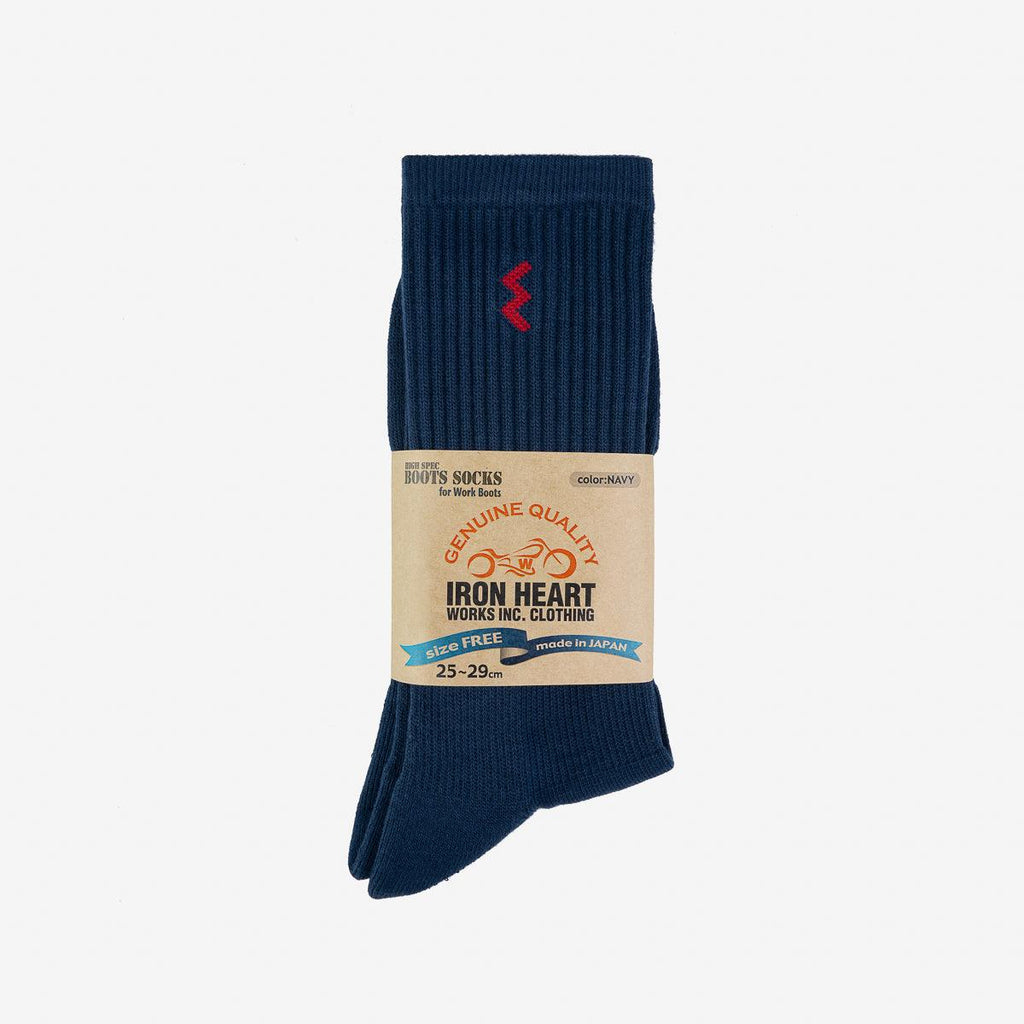Image showing the IHG-030-NAV - Iron Heart Boot Socks - Navy which is a Socks described by the following info Footwear, Iron Heart, Released, Socks and sold on the IRON HEART GERMANY online store