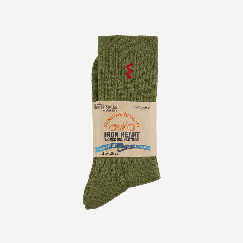 Image showing the IHG-030-OLV - Iron Heart Boot Socks - Olive which is a Socks described by the following info Footwear, Iron Heart, Released, Socks and sold on the IRON HEART GERMANY online store