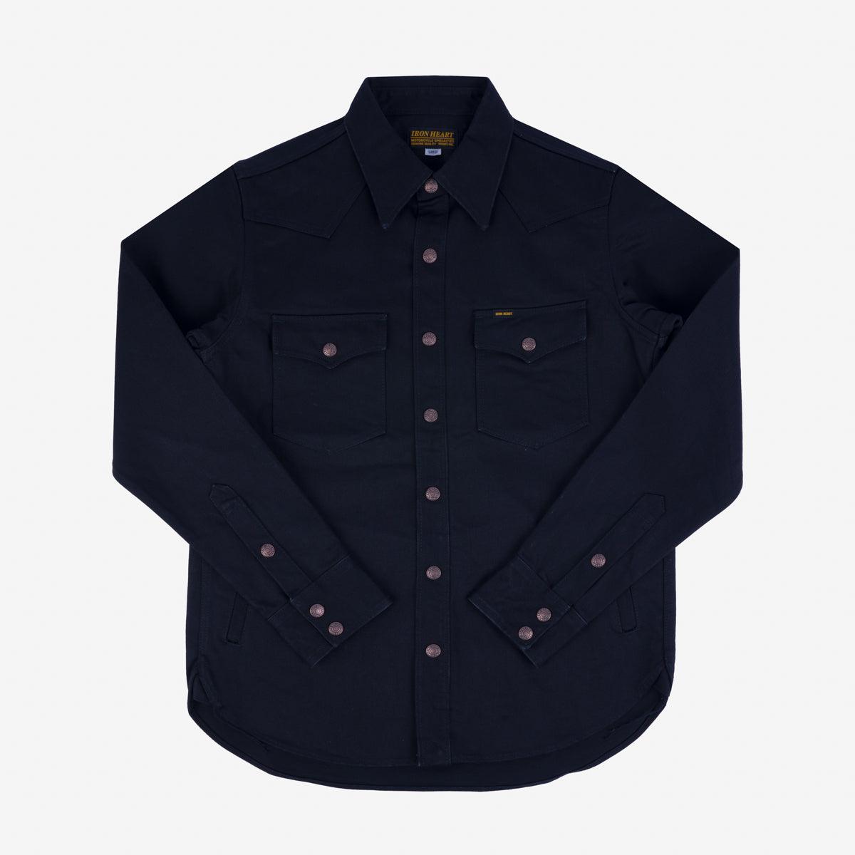 Image showing the IHSH-362-SBG - 16oz Non-Selvedge Denim CPO Shirt - Superblack (Fades to Grey) which is a Shirts described by the following info Iron Heart, Released, Shirts, Tops and sold on the IRON HEART GERMANY online store