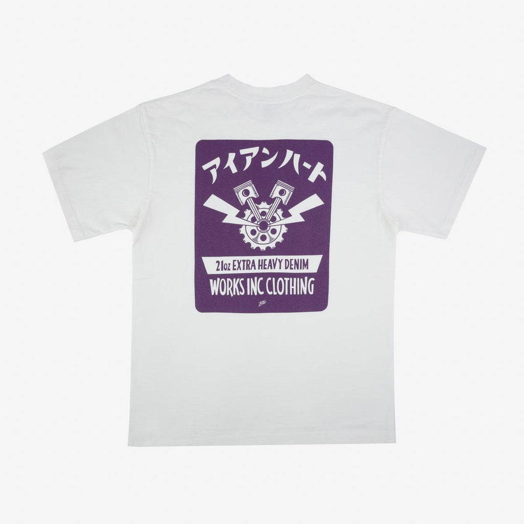 Image showing the IHPT-2305-WHT - 7.5oz Printed Loopwheel Crew Neck T-Shirt - White which is a T-Shirts described by the following info Iron Heart, Released, T-Shirts, Tops and sold on the IRON HEART GERMANY online store