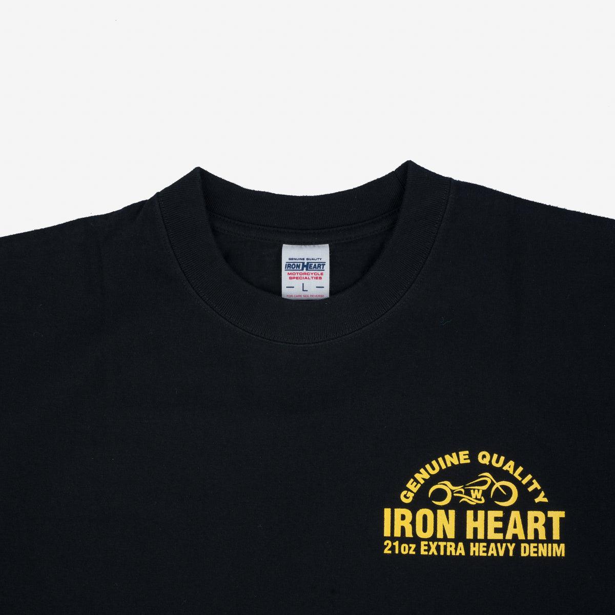 Image showing the IHPT-2304-BLK - 7.5oz Printed Loopwheel Crew Neck T-Shirt - Black which is a T-Shirts described by the following info Iron Heart, Released, T-Shirts, Tops and sold on the IRON HEART GERMANY online store