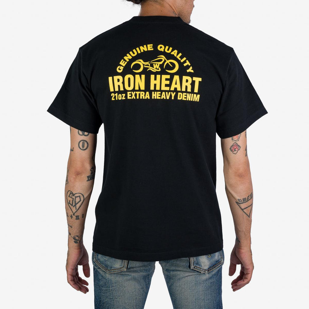 Image showing the IHPT-2304-BLK - 7.5oz Printed Loopwheel Crew Neck T-Shirt - Black which is a T-Shirts described by the following info Iron Heart, Released, T-Shirts, Tops and sold on the IRON HEART GERMANY online store