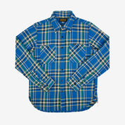 Image showing the IHSH-376-BLU - Ultra Heavy Flannel TartanCheck Work Shirt - Blue which is a Shirts described by the following info Iron Heart, Released, Shirts, Tops and sold on the IRON HEART GERMANY online store