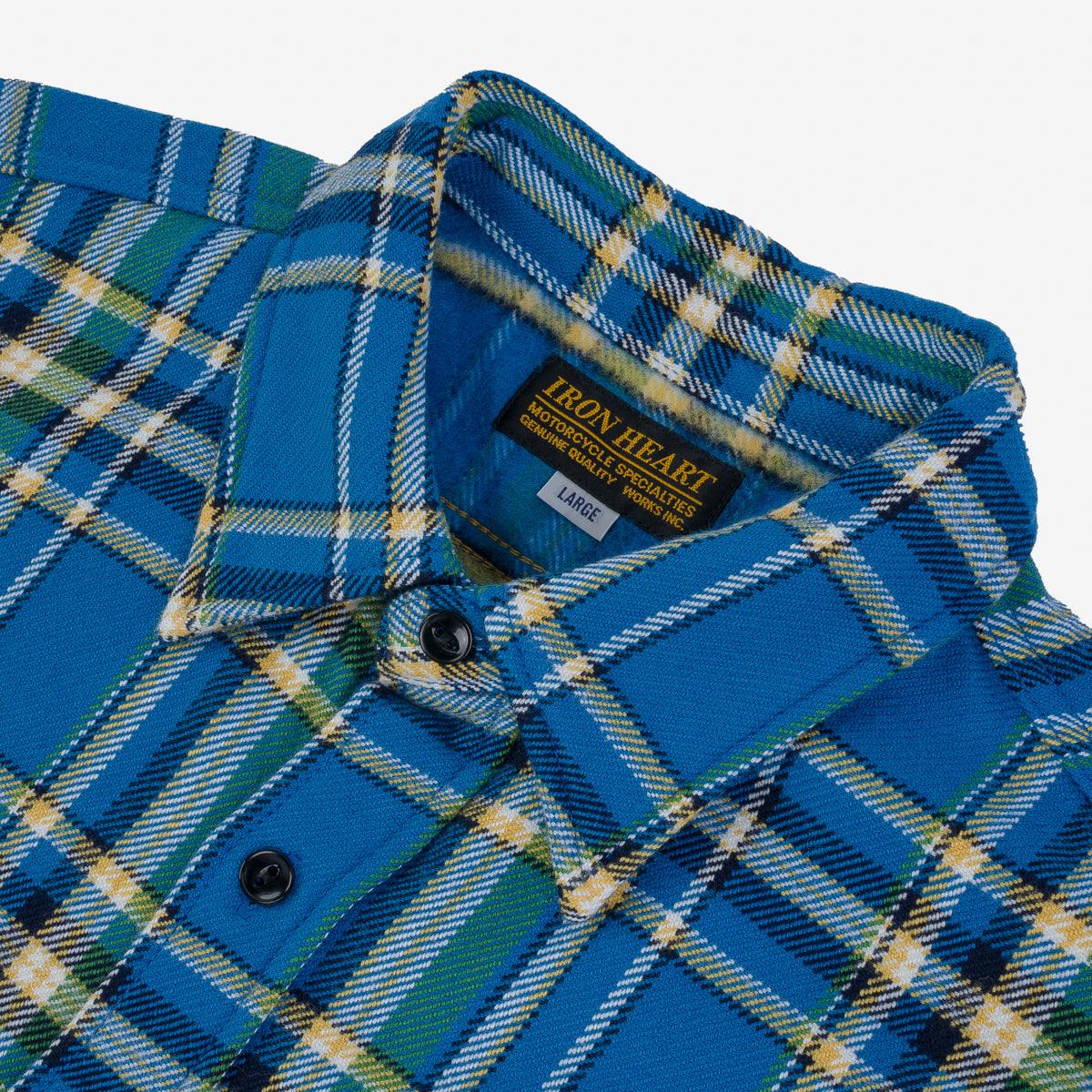 Image showing the IHSH-376-BLU - Ultra Heavy Flannel TartanCheck Work Shirt - Blue which is a Shirts described by the following info Iron Heart, Released, Shirts, Tops and sold on the IRON HEART GERMANY online store