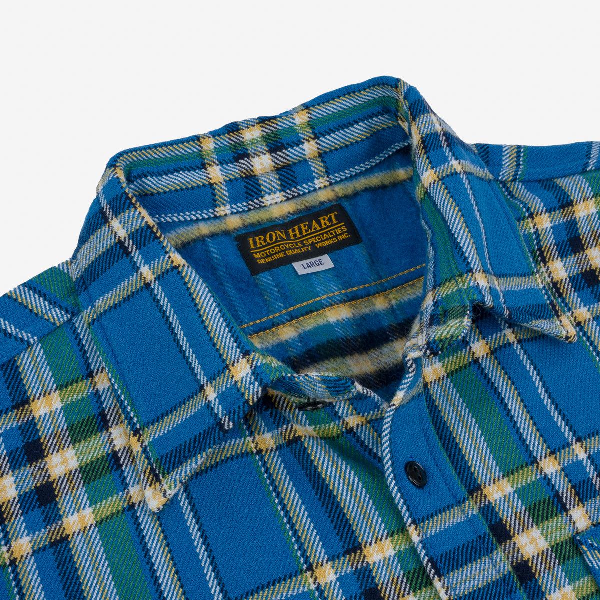 Image showing the IHSH-376-BLU - Ultra Heavy Flannel TartanCheck Work Shirt - Blue which is a Shirts described by the following info Iron Heart, Released, Shirts, Tops and sold on the IRON HEART GERMANY online store