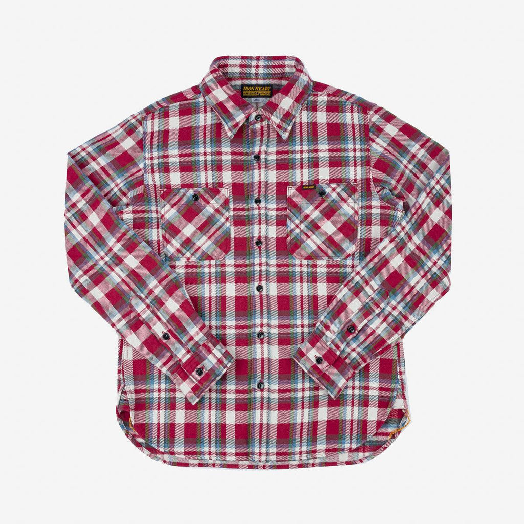 Image showing the IHSH-371-RED - Ultra Heavy Flannel Crazy Check Work Shirt - Red which is a Shirts described by the following info Iron Heart, Released, Shirts, Tops and sold on the IRON HEART GERMANY online store