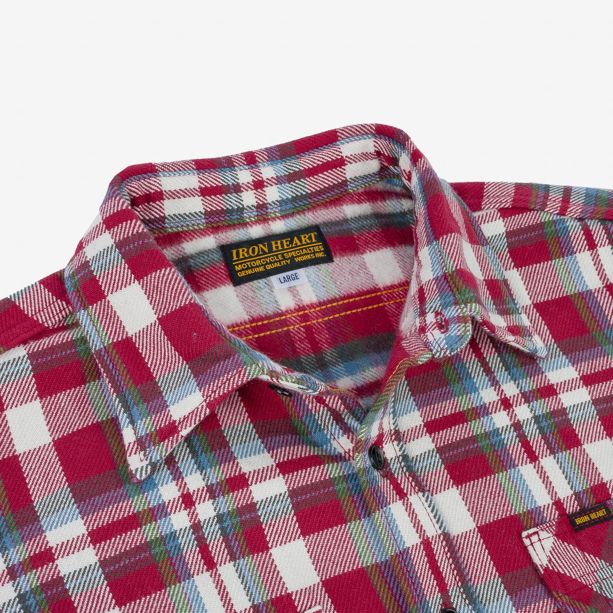 IHSH-371-RED - Ultra Heavy Flannel Crazy Check Work Shirt - Red
