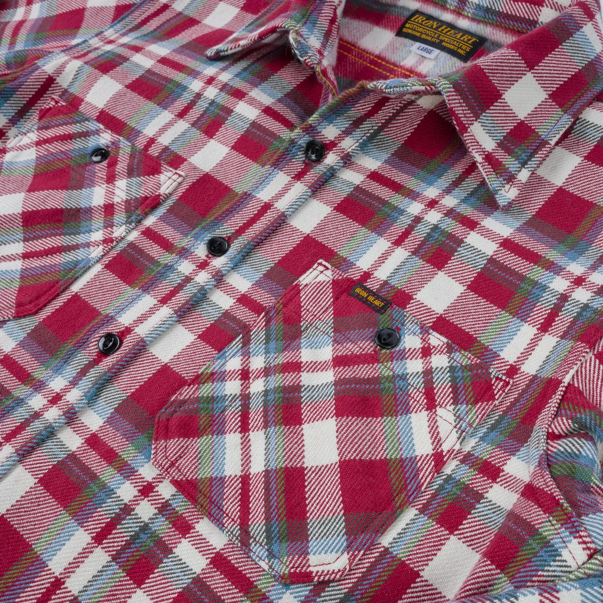 IHSH-371-RED - Ultra Heavy Flannel Crazy Check Work Shirt - Red