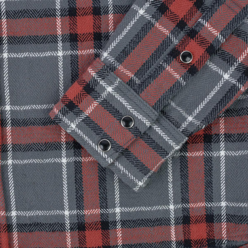Image showing the IHSH-369-GRY - 12oz Slubby Heavy Flannel Herringbone Check Western Shirt - Grey which is a Shirts described by the following info Iron Heart, Released, Shirts, Tops and sold on the IRON HEART GERMANY online store