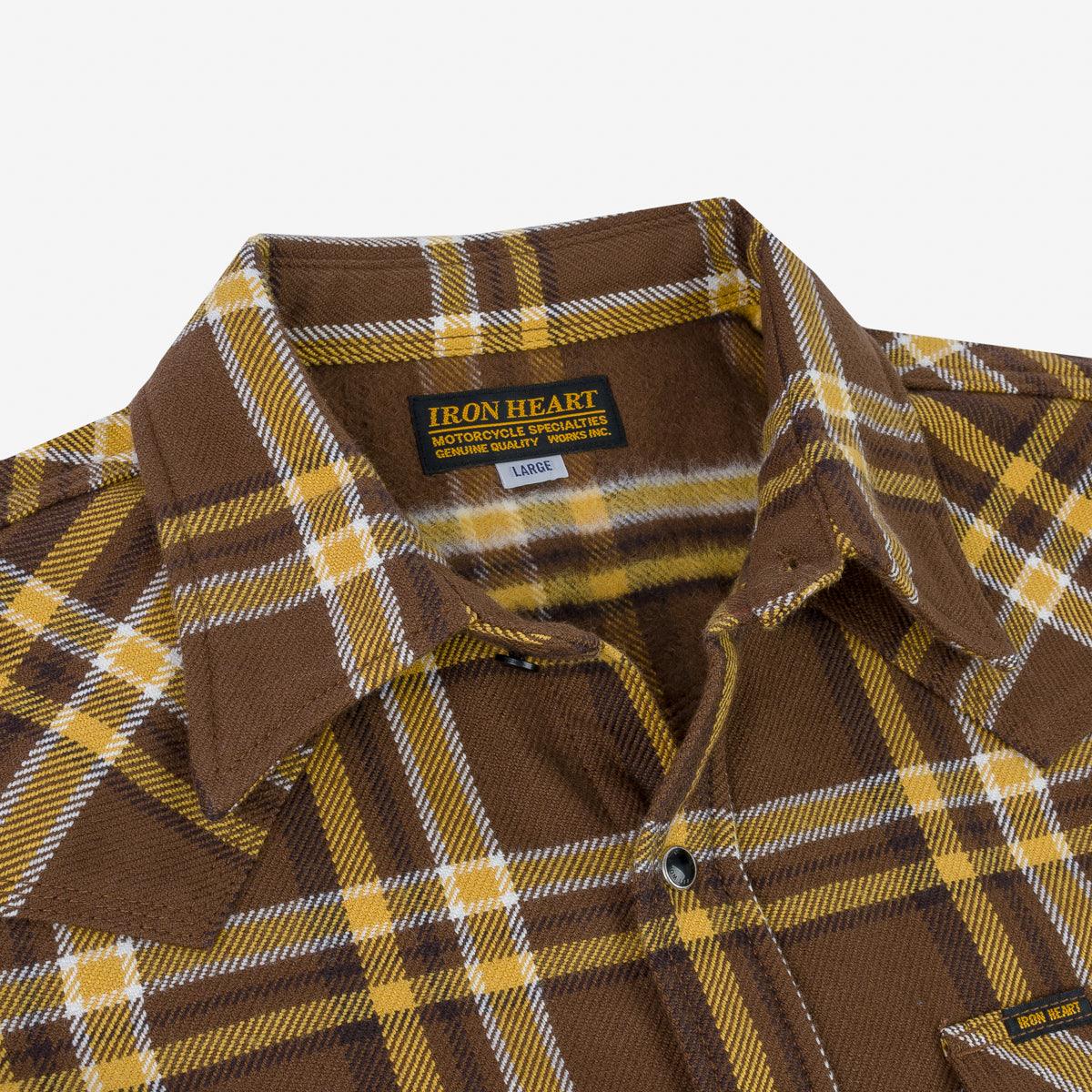 IHSH-372-BRN - Ultra Heavy Flannel Crazy Check Western Shirt - Brown