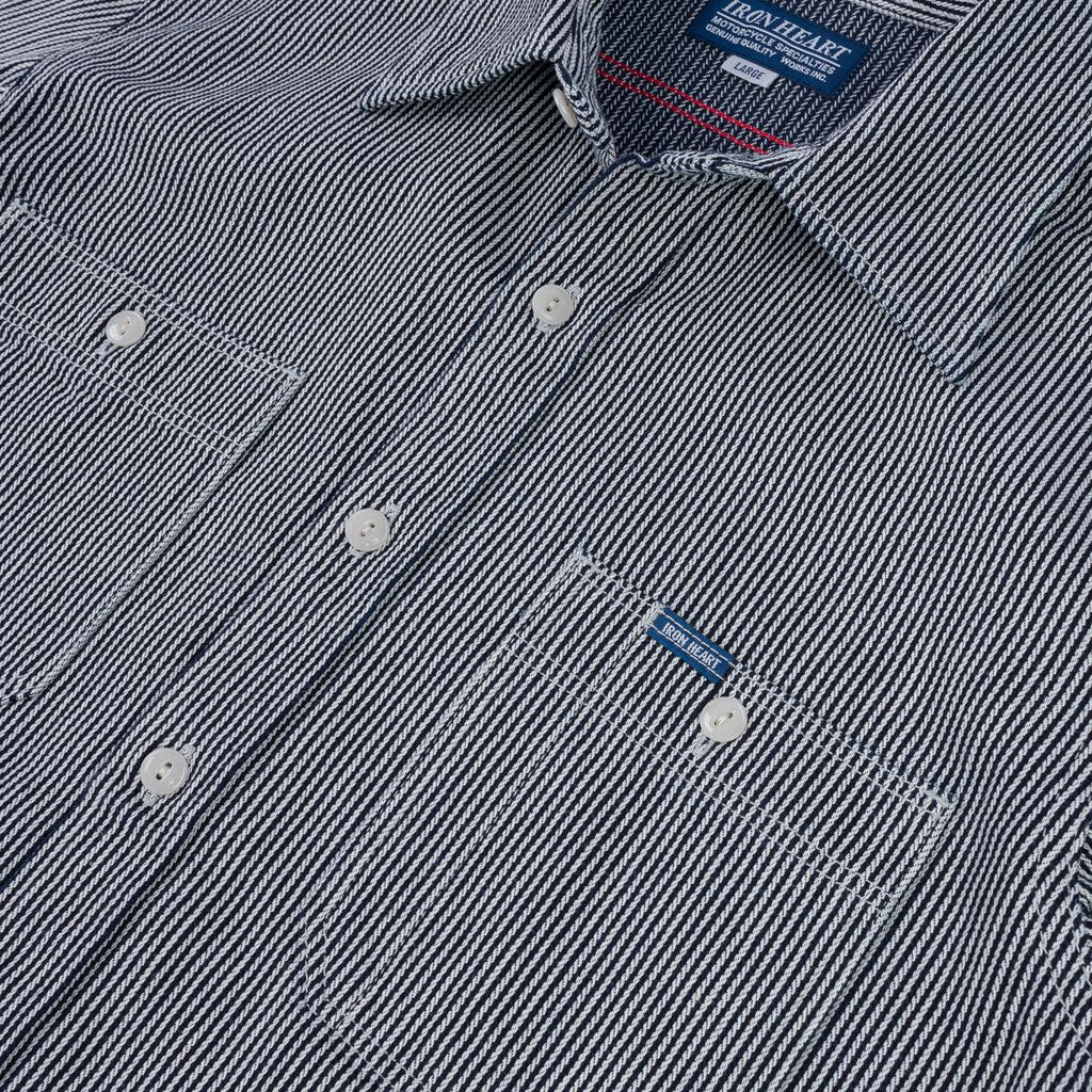 Image showing the IHSH-366-IND - 8oz Herringbone Hickory Stripe Work Shirt - Indigo which is a Shirts described by the following info Iron Heart, Released, Shirts, Tops and sold on the IRON HEART GERMANY online store
