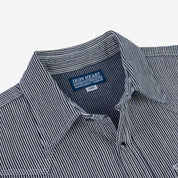 Image showing the IHSH-365-IND -8oz Herringbone Hickory Stripe Sawtooth Western Shirt - Indigo which is a Shirts described by the following info Iron Heart, Released, Shirts, Tops and sold on the IRON HEART GERMANY online store