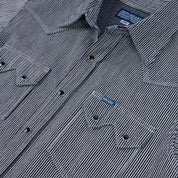 Image showing the IHSH-365-IND -8oz Herringbone Hickory Stripe Sawtooth Western Shirt - Indigo which is a Shirts described by the following info Iron Heart, Released, Shirts, Tops and sold on the IRON HEART GERMANY online store