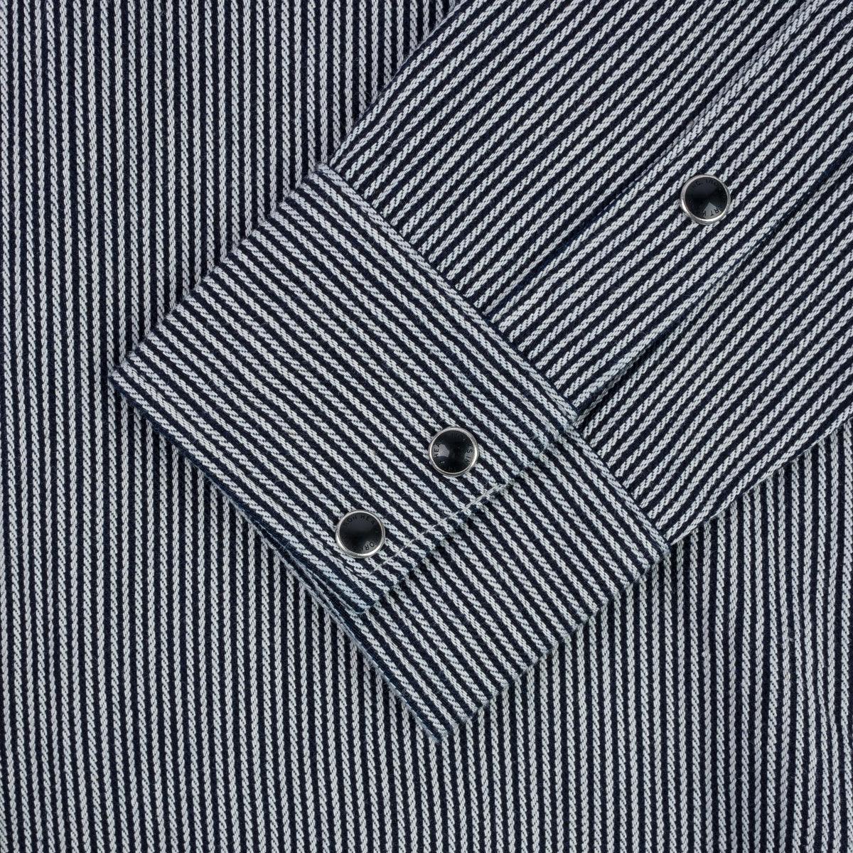 Image showing the IHSH-365-IND -8oz Herringbone Hickory Stripe Sawtooth Western Shirt - Indigo which is a Shirts described by the following info Iron Heart, Released, Shirts, Tops and sold on the IRON HEART GERMANY online store