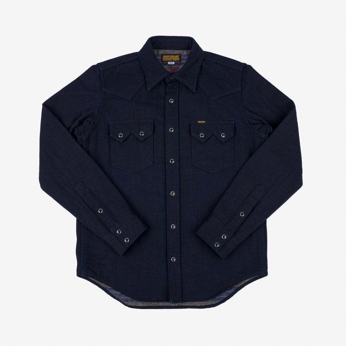 Image showing the IHSH-368-IND - 14oz Double Cloth Western Shirt - Indigo which is a Shirts described by the following info Iron Heart, Released, Shirts, Tops and sold on the IRON HEART GERMANY online store