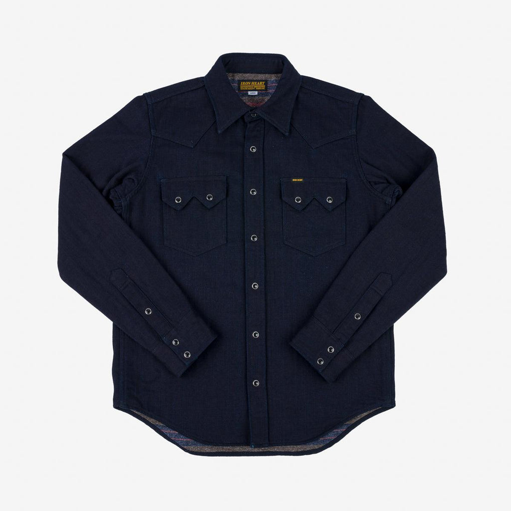 Image showing the IHSH-368-IND - 14oz Double Cloth Western Shirt - Indigo which is a Shirts described by the following info Iron Heart, Released, Shirts, Tops and sold on the IRON HEART GERMANY online store