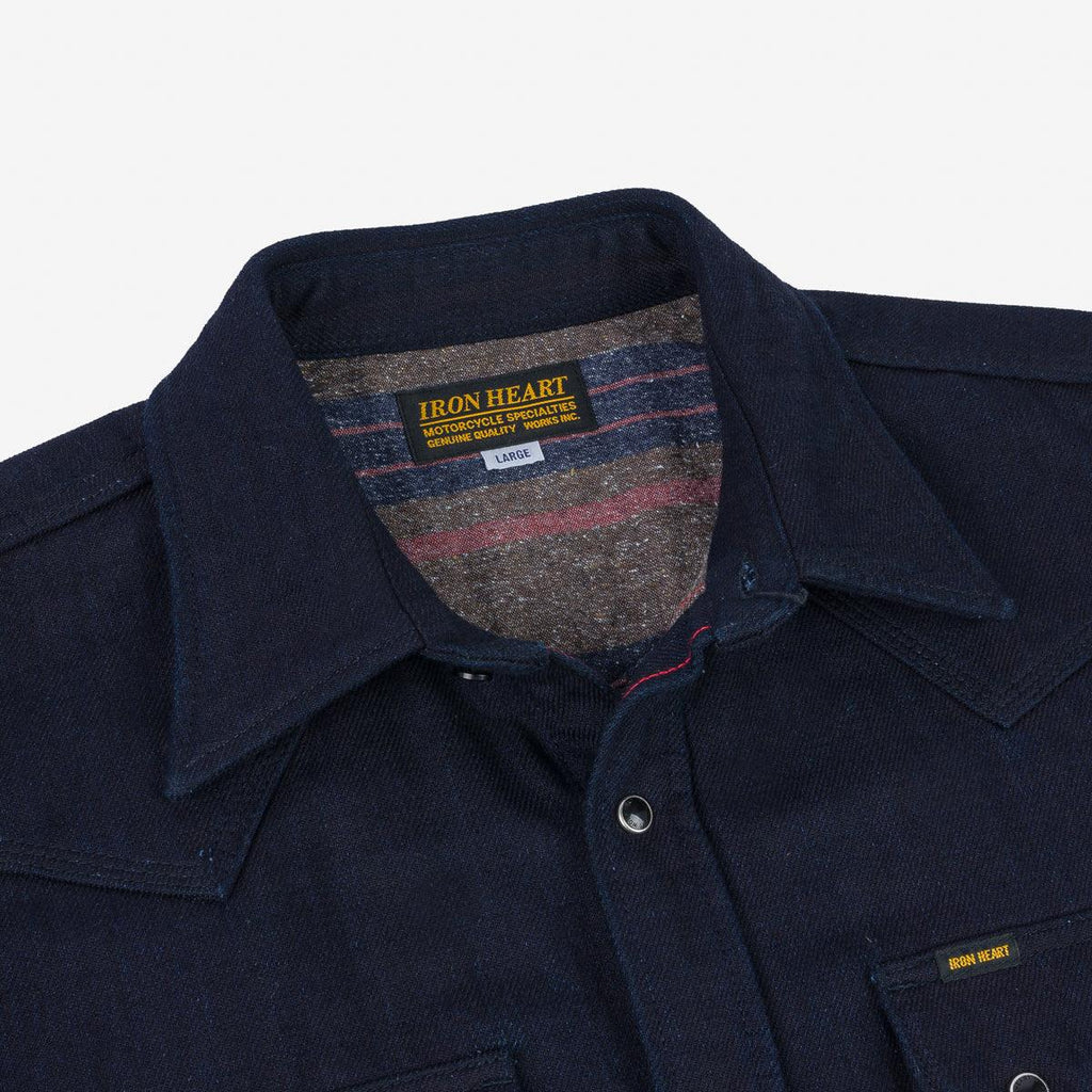 Image showing the IHSH-368-IND - 14oz Double Cloth Western Shirt - Indigo which is a Shirts described by the following info Iron Heart, Released, Shirts, Tops and sold on the IRON HEART GERMANY online store
