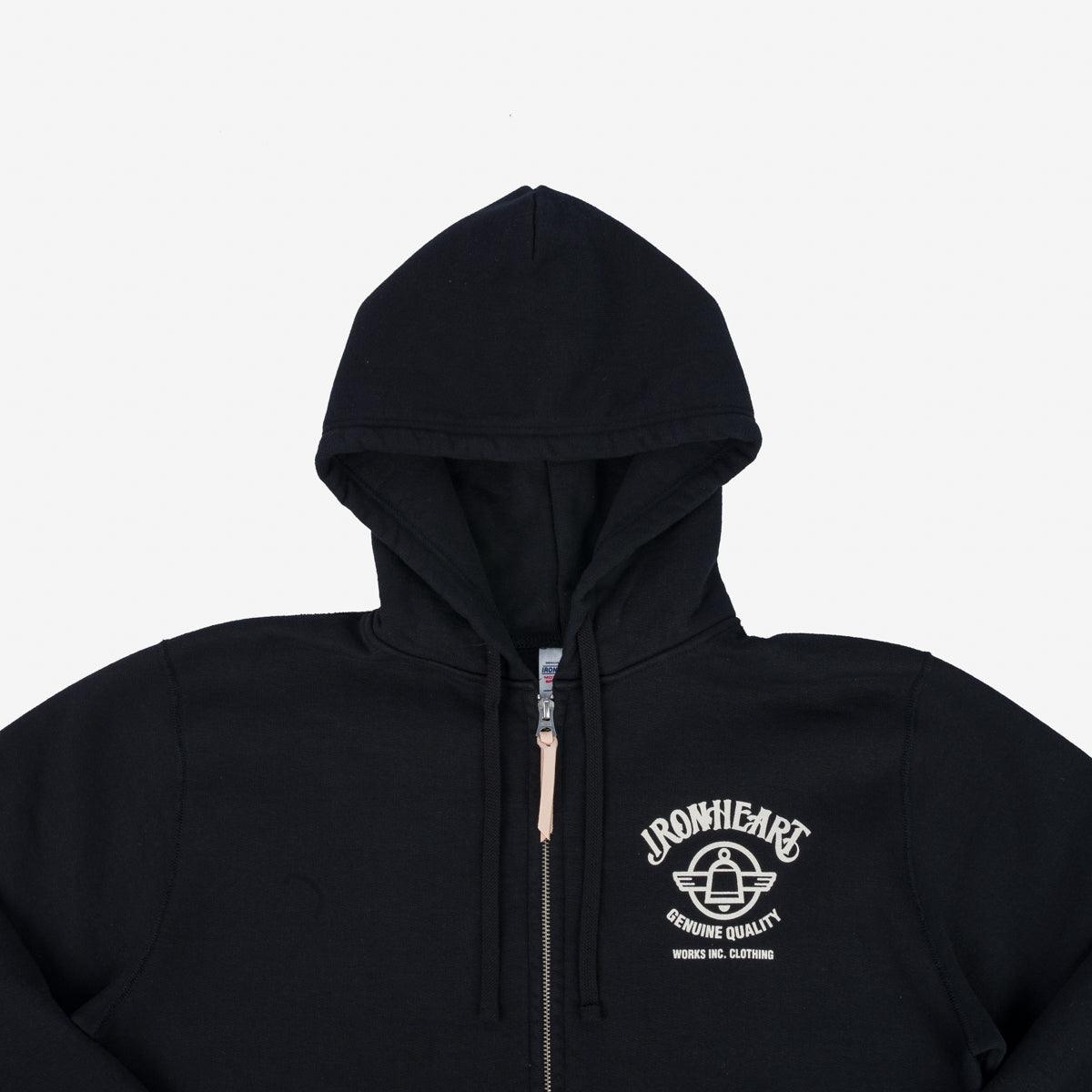 Image showing the IHSW-72-BLK - 14oz Ultra Heavyweight Loopwheel Zippered Hoodie - Black which is a Sweatshirts described by the following info Iron Heart, Released, Sweatshirts, Tops and sold on the IRON HEART GERMANY online store