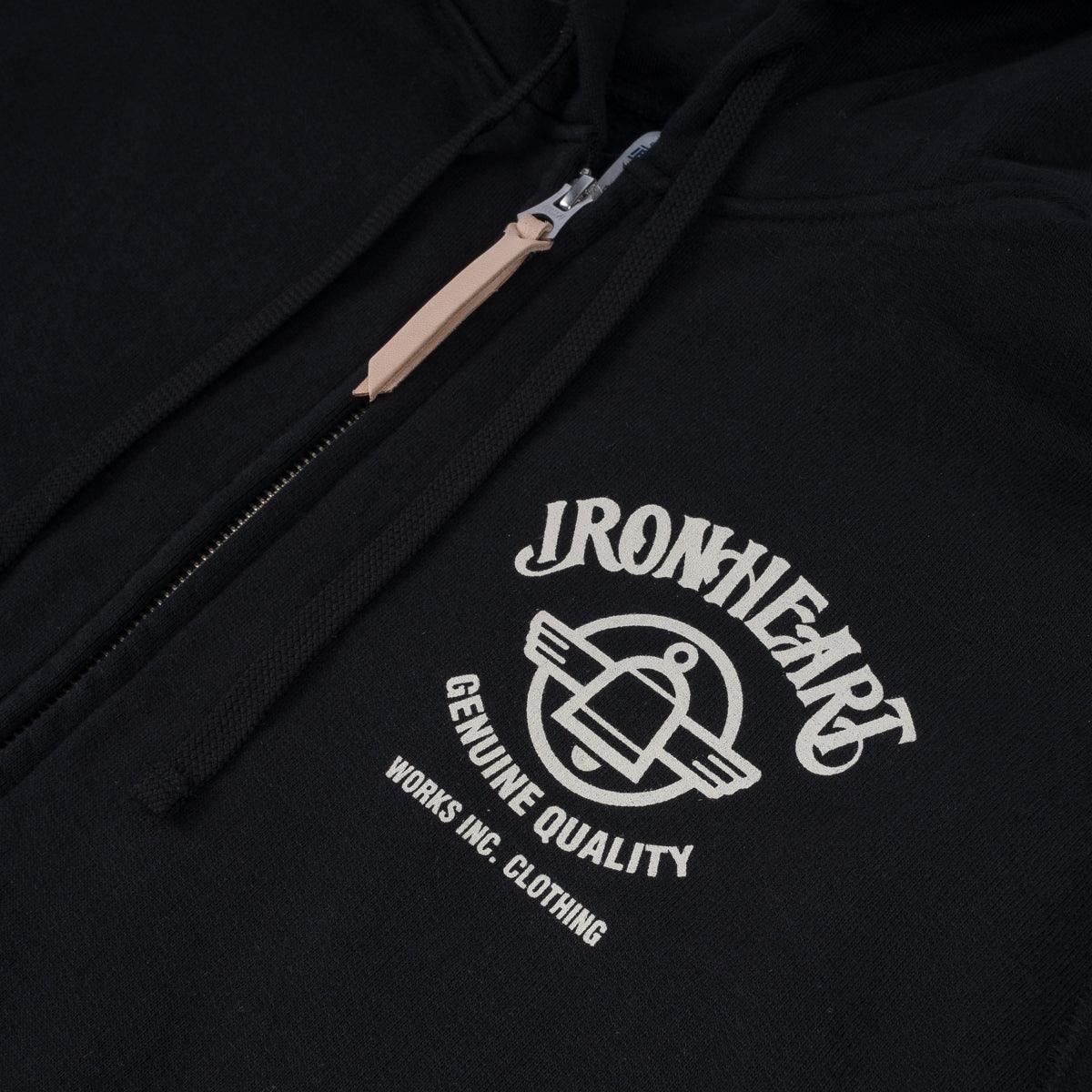 Image showing the IHSW-72-BLK - 14oz Ultra Heavyweight Loopwheel Zippered Hoodie - Black which is a Sweatshirts described by the following info Iron Heart, Released, Sweatshirts, Tops and sold on the IRON HEART GERMANY online store