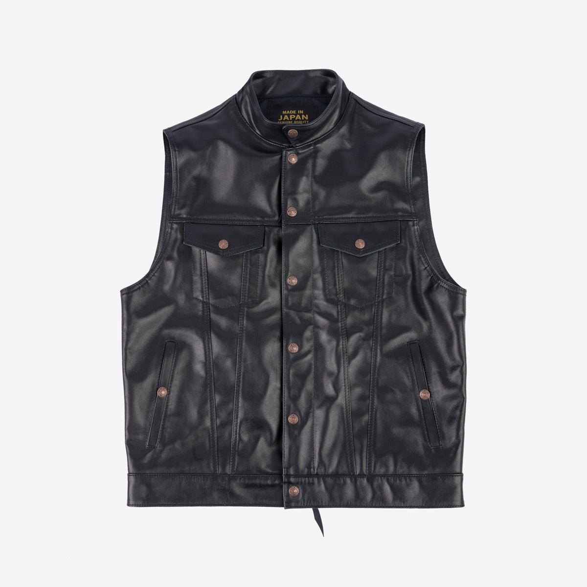Image showing the IHV-45-BLK - Japanese Steerhide Modified Type III Vest - Black which is a Vests described by the following info FW23, Iron Heart, LEATHER JACKETS, Tops, Vests and sold on the IRON HEART GERMANY online store