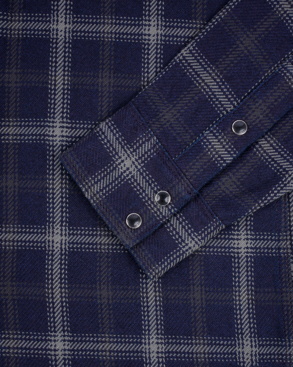 SS25 - 9oz Selvedge Indigo Check Flannel Western Shirt - Black