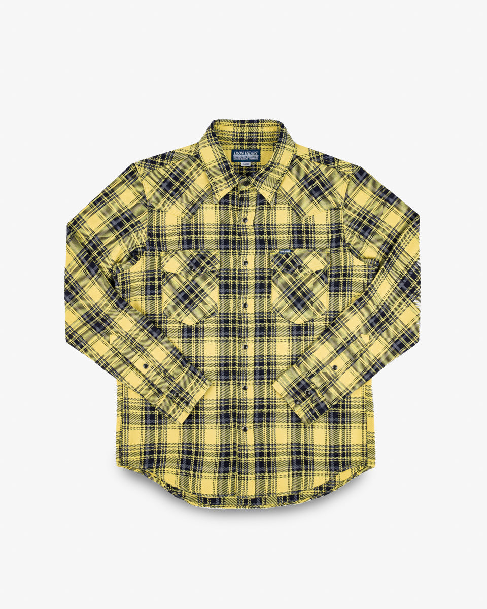 SS25 - 9oz Selvedge Indigo Check Flannel Western Shirt - Yellow