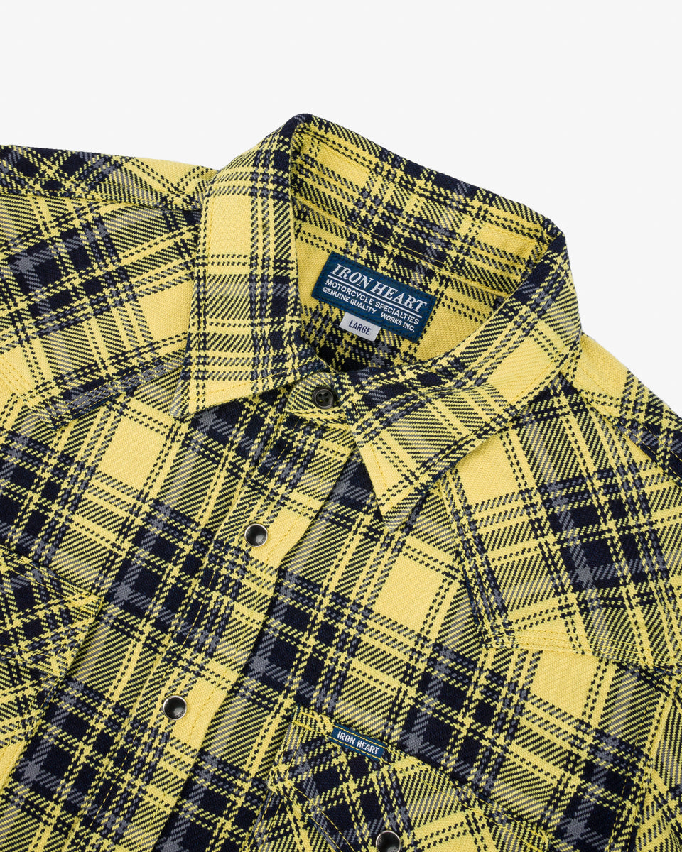 SS25 - 9oz Selvedge Indigo Check Flannel Western Shirt - Yellow