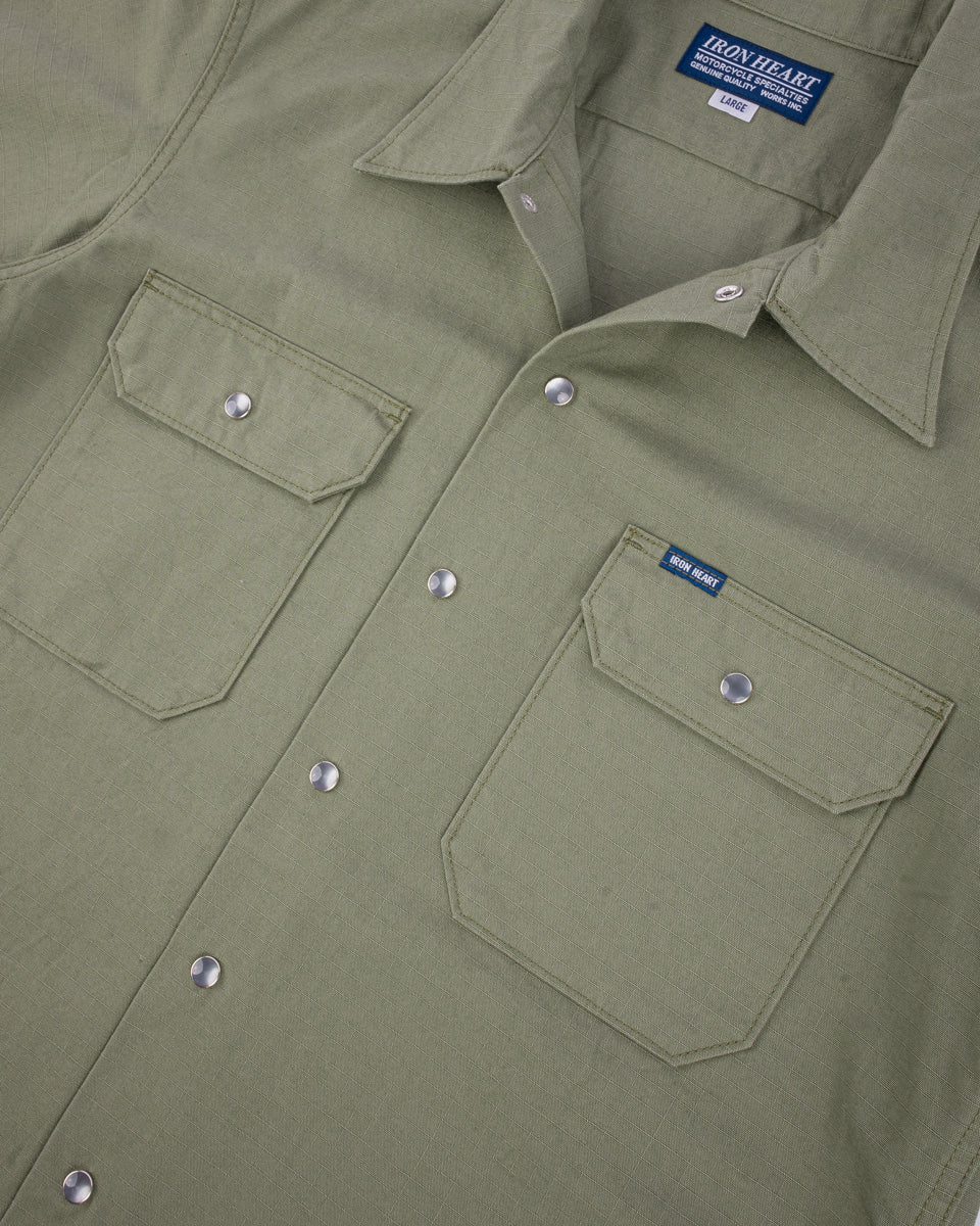 SS25 - 8oz Ripstop Short Sleeved Mechanic Shirt - Military Green