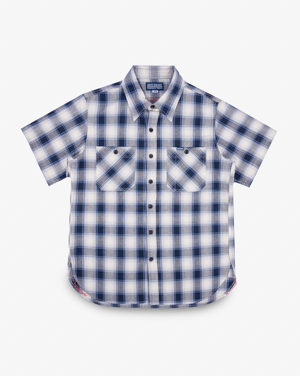 SS25 - 5oz Selvedge Short Sleeved Madras Check Western Shirt - Blue