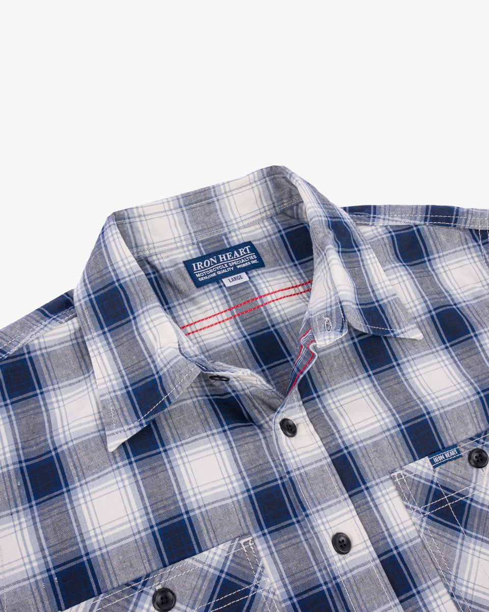 SS25 - 5oz Selvedge Short Sleeved Madras Check Western Shirt - Blue