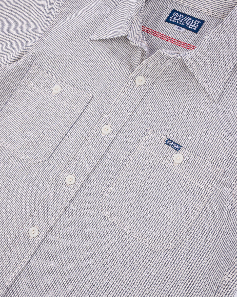 SS25 - 5oz Selvedge Ox Cloth Short Sleeved Work Shirt - Hickory Stripe