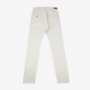 Image showing the IH-727-IVO - 9oz Mercerised Selvedge Cotton Medium/High Rise Tapered Chinos - Ivory which is a Trousers described by the following info Bottoms, Iron Heart, Released, Trousers and sold on the IRON HEART GERMANY online store