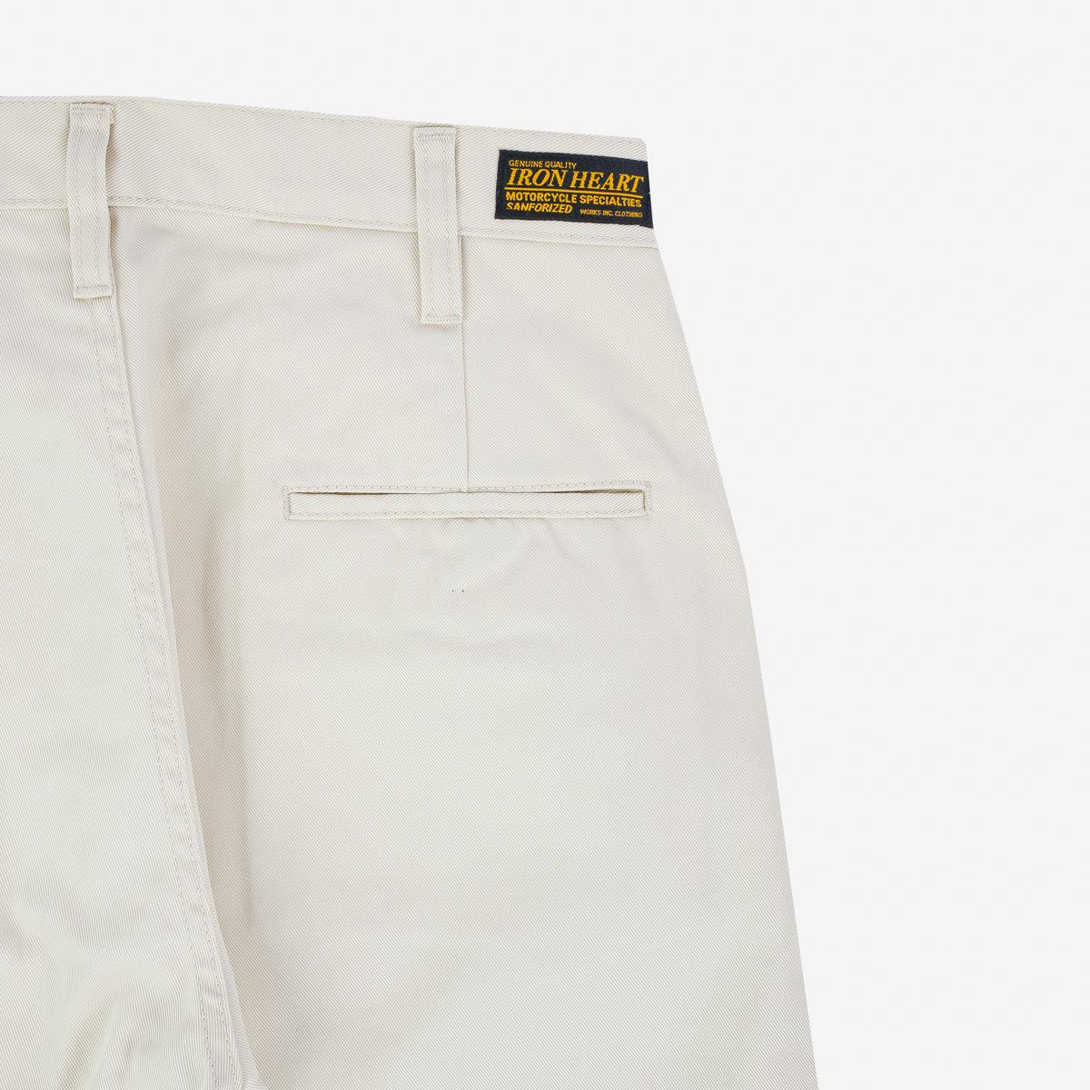 Image showing the IH-727-IVO - 9oz Mercerised Selvedge Cotton Medium/High Rise Tapered Chinos - Ivory which is a Trousers described by the following info Bottoms, Iron Heart, Released, Trousers and sold on the IRON HEART GERMANY online store