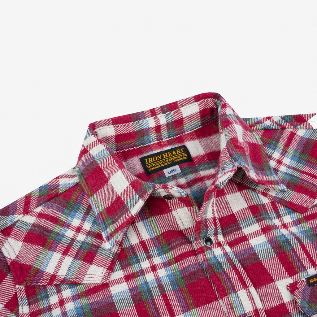 Image showing the IHSH-377-RED - Ultra Heavy Flannel Crazy Check Western Shirt - Red which is a Shirts described by the following info Iron Heart, Released, Shirts, Tops and sold on the IRON HEART GERMANY online store