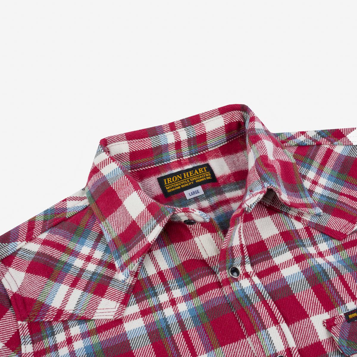 IHSH-377-RED - Ultra Heavy Flannel Crazy Check Western Shirt - Red