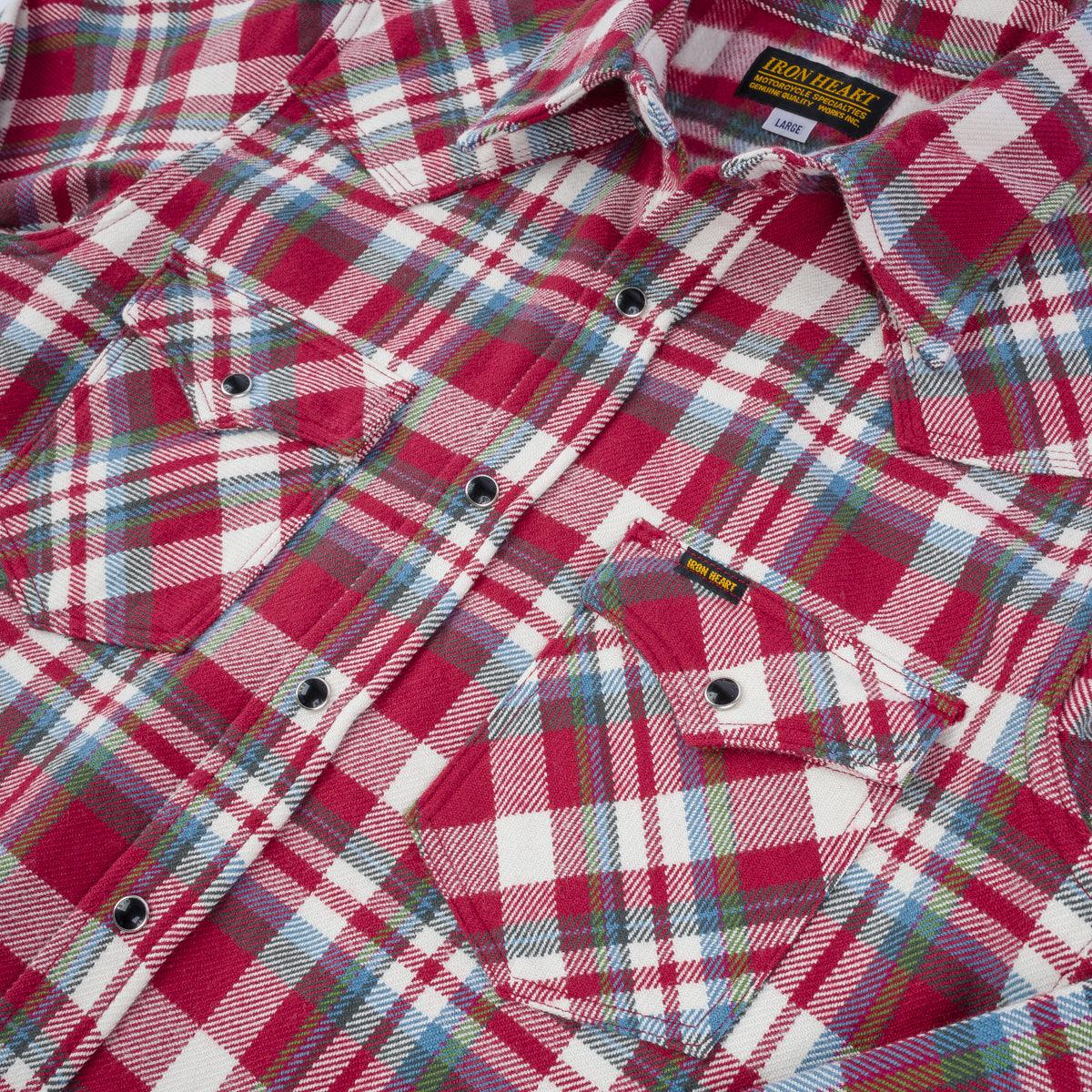 Image showing the IHSH-377-RED - Ultra Heavy Flannel Crazy Check Western Shirt - Red which is a Shirts described by the following info Iron Heart, Released, Shirts, Tops and sold on the IRON HEART GERMANY online store