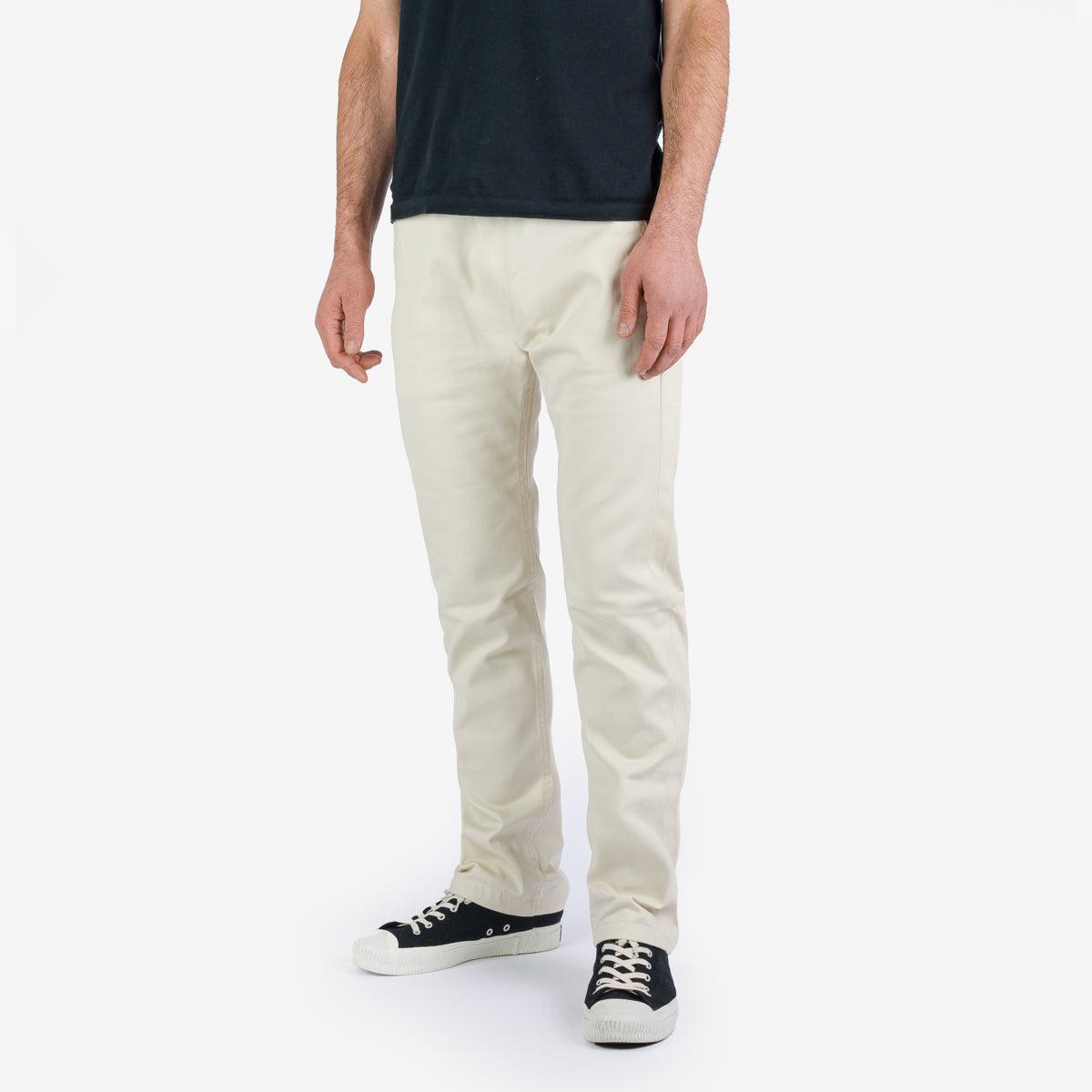 Image showing the IH-727-IVO - 9oz Mercerised Selvedge Cotton Medium/High Rise Tapered Chinos - Ivory which is a Trousers described by the following info Bottoms, Iron Heart, Released, Trousers and sold on the IRON HEART GERMANY online store