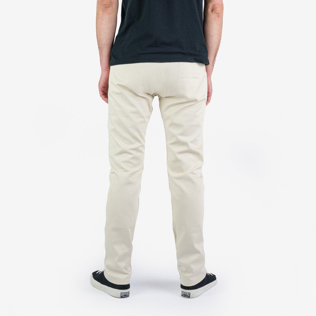 Image showing the IH-727-IVO - 9oz Mercerised Selvedge Cotton Medium/High Rise Tapered Chinos - Ivory which is a Trousers described by the following info Bottoms, Iron Heart, Released, Trousers and sold on the IRON HEART GERMANY online store