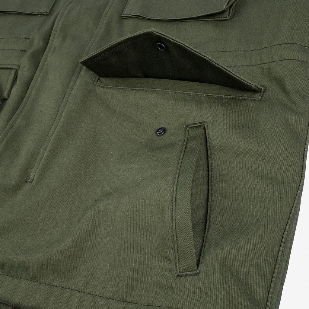 Image showing the IHM-27-OLV - Sateen M65 Field Jacket - Olive which is a Jackets described by the following info Iron Heart, Jackets, Released, Tops and sold on the IRON HEART GERMANY online store