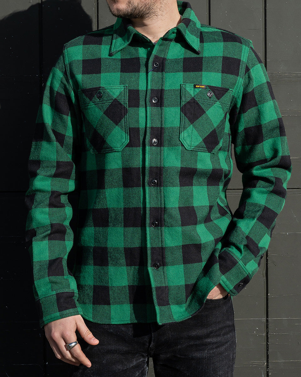 IHSH-468-GRN - FW-26 - Ultra Heavy Flannel Buffalo Check Work Shirt - Green