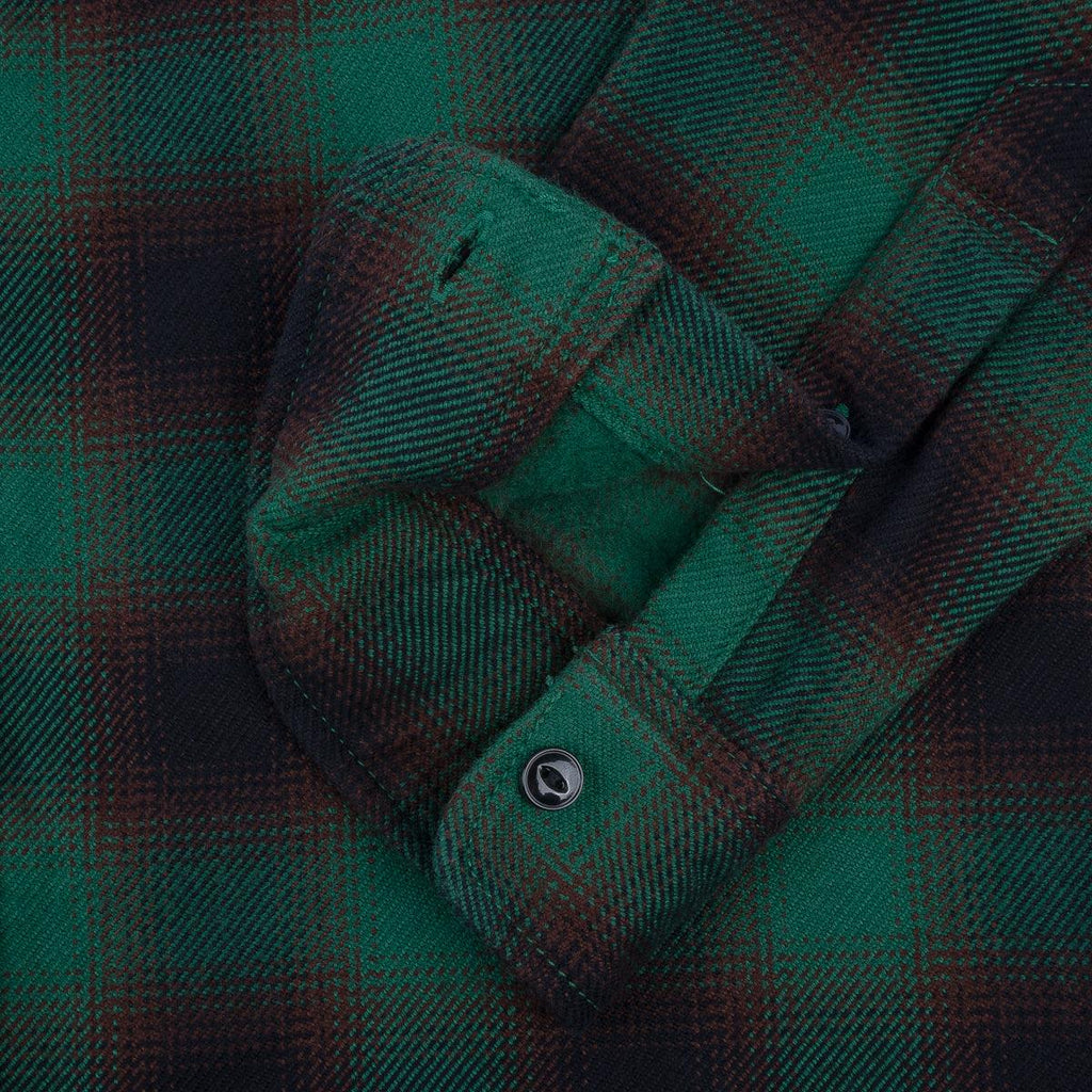 Image showing the IHSH-379-GRN - Ultra Heavy Flannel Ombre Check Work Shirt - Green which is a Shirts described by the following info Iron Heart, Released, Shirts, Tops and sold on the IRON HEART GERMANY online store
