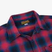 Image showing the IHSH-379-RED - Ultra Heavy Flannel Ombre Check Work Shirt - Red which is a Shirts described by the following info Iron Heart, Released, Shirts, Tops and sold on the IRON HEART GERMANY online store