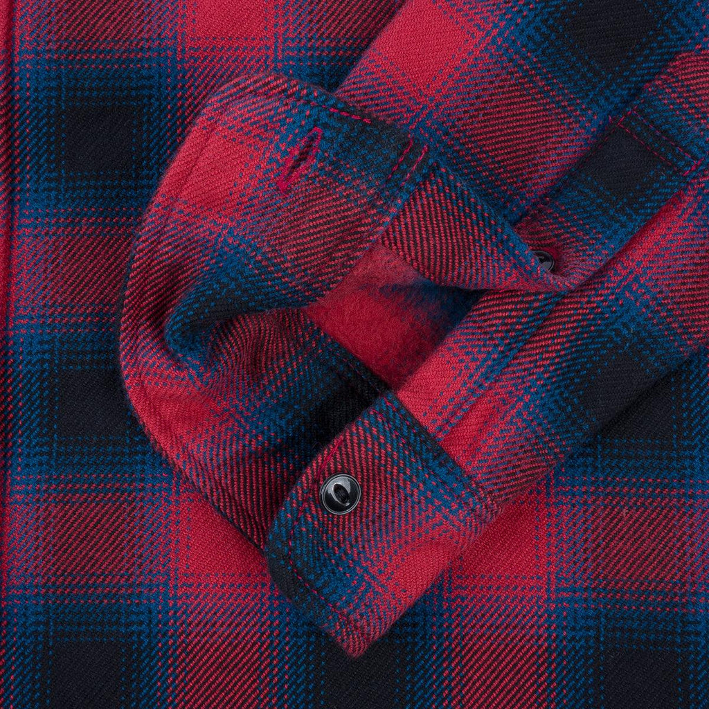 Image showing the IHSH-379-RED - Ultra Heavy Flannel Ombre Check Work Shirt - Red which is a Shirts described by the following info Iron Heart, Released, Shirts, Tops and sold on the IRON HEART GERMANY online store