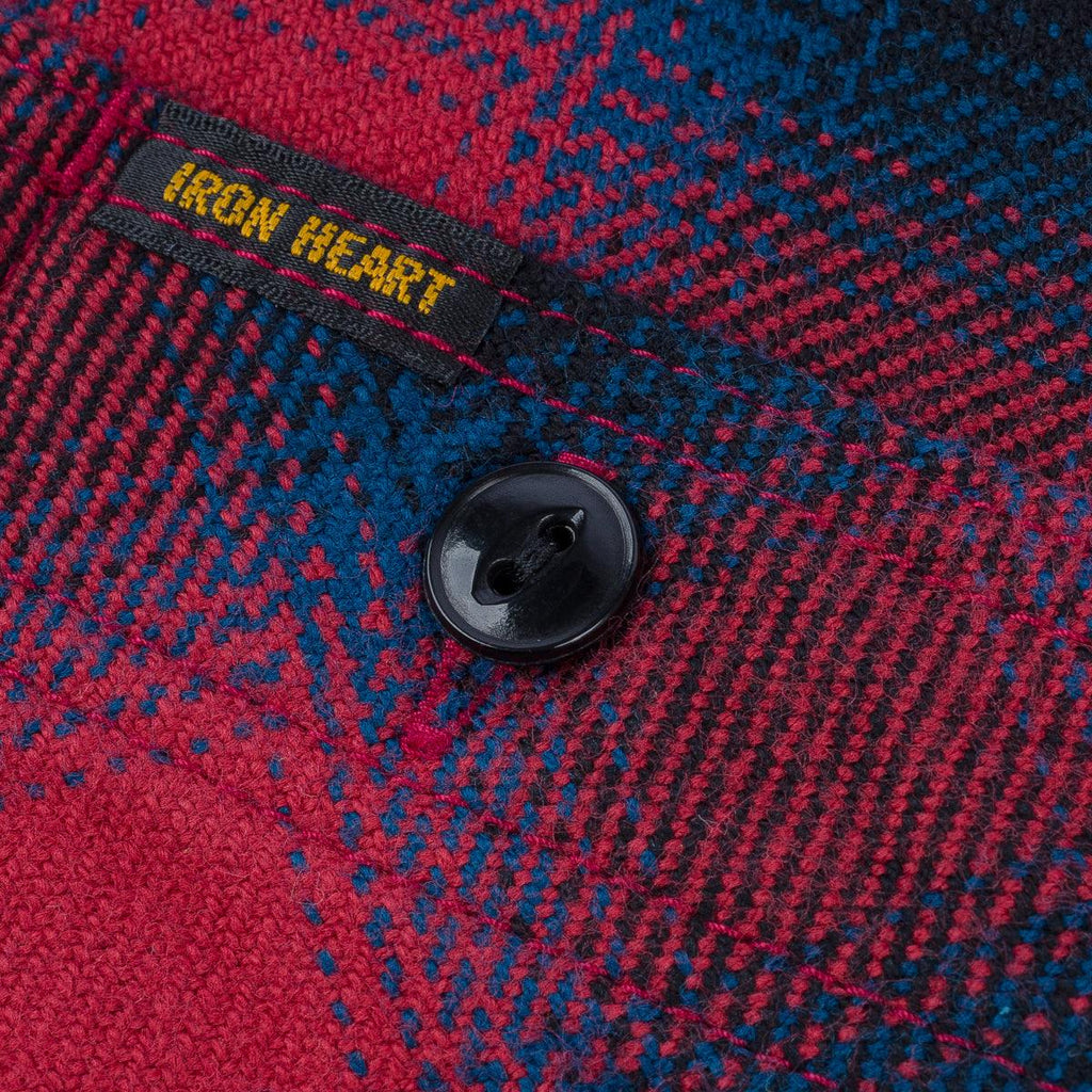 Image showing the IHSH-379-RED - Ultra Heavy Flannel Ombre Check Work Shirt - Red which is a Shirts described by the following info Iron Heart, Released, Shirts, Tops and sold on the IRON HEART GERMANY online store