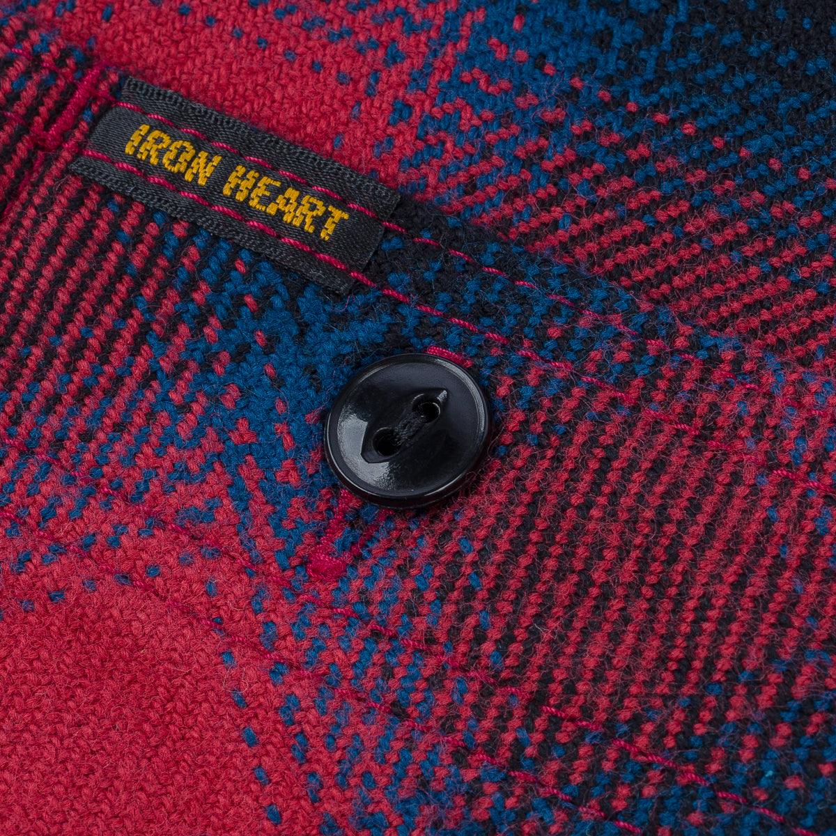 Image showing the IHSH-379-RED - Ultra Heavy Flannel Ombre Check Work Shirt - Red which is a Shirts described by the following info Iron Heart, Released, Shirts, Tops and sold on the IRON HEART GERMANY online store