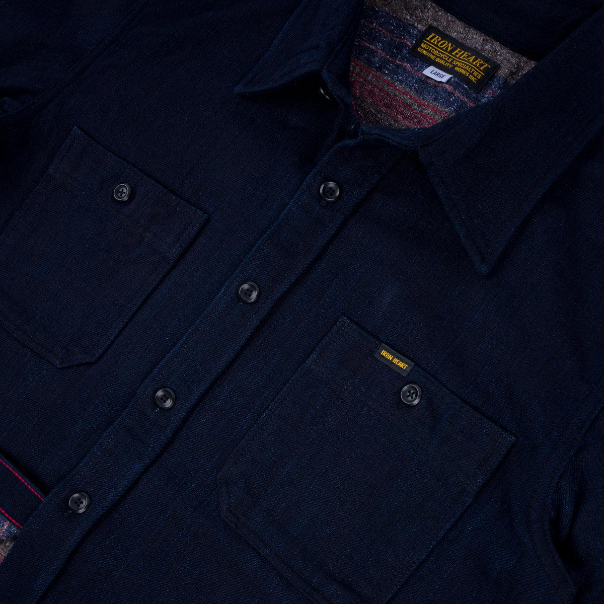 Image showing the IHSH-374-IND - 14oz Double Cloth Work Shirt - Indigo which is a Shirts described by the following info Iron Heart, New, Released, Shirts, Tops and sold on the IRON HEART GERMANY online store