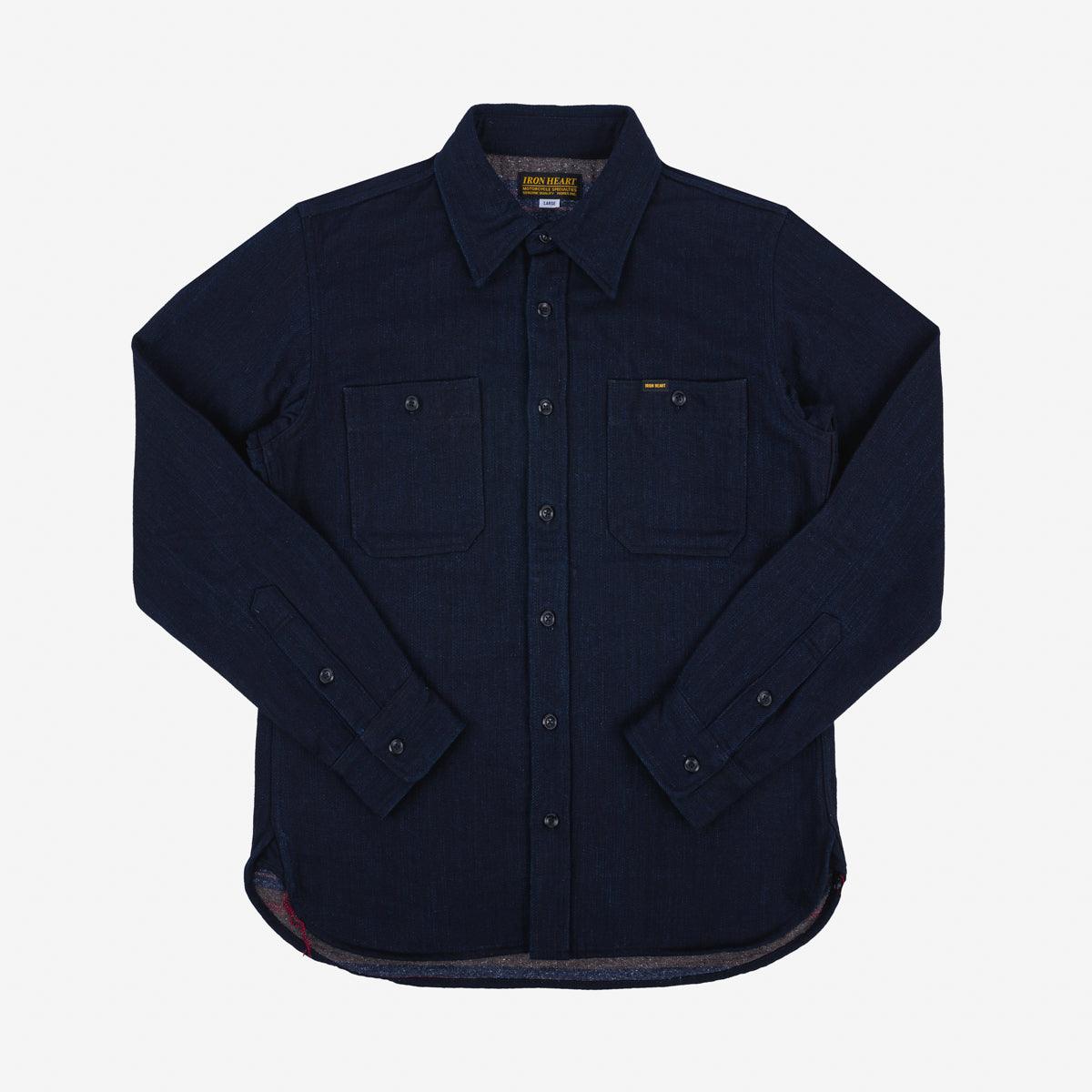 Image showing the IHSH-374-IND - 14oz Double Cloth Work Shirt - Indigo which is a Shirts described by the following info Iron Heart, New, Released, Shirts, Tops and sold on the IRON HEART GERMANY online store