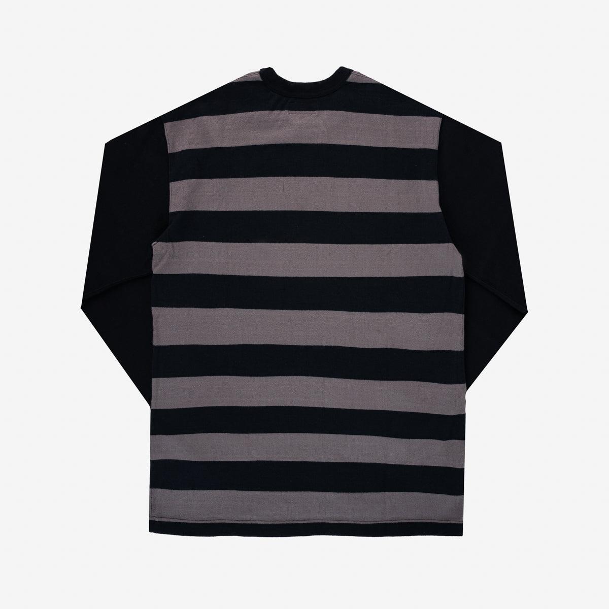 11oz Cotton Knit Long-Sleeved Sweater - Striped Body with Black Arms