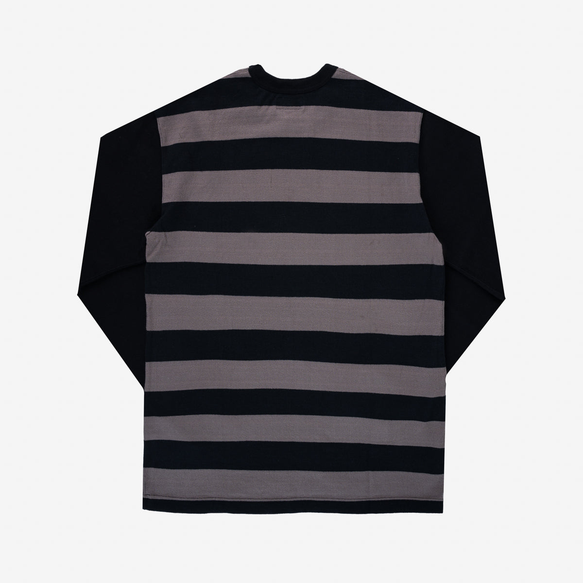 IHTB-05-GRY - 11oz Cotton Knit Long-Sleeved Sweater - Striped Body with Black Arms