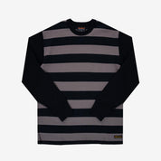 11oz Cotton Knit Long-Sleeved Sweater - Striped Body with Black Arms